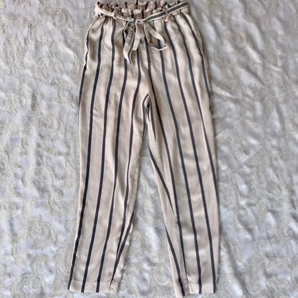 cream and grey striped flowy pants